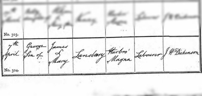 George Lansbury senior's baptism record.